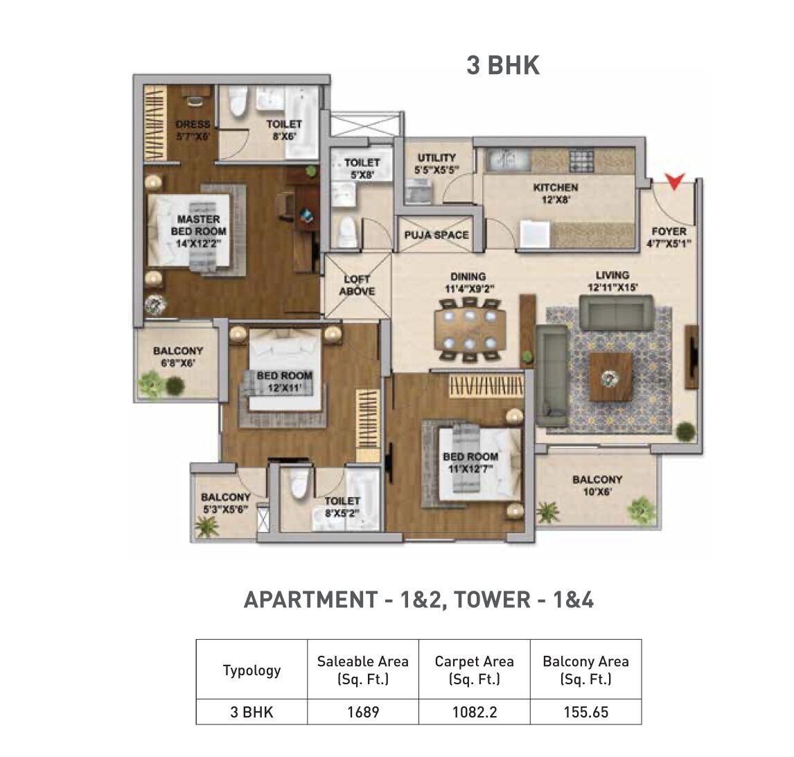 Hero Homes 3 BHK Floor Plan
